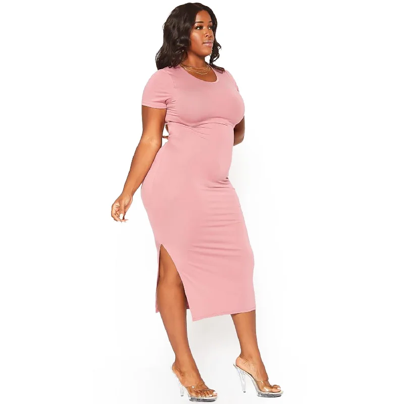 Midi Dresses with Slim Fit for Office Wear-Plus Size Women's Open Back Bodycon Midi Dress