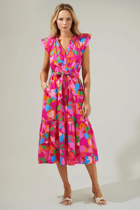 Midi Dresses for Trendy Family Gatherings in Fall-Daphne Floral Charlotte Button Midi Dress