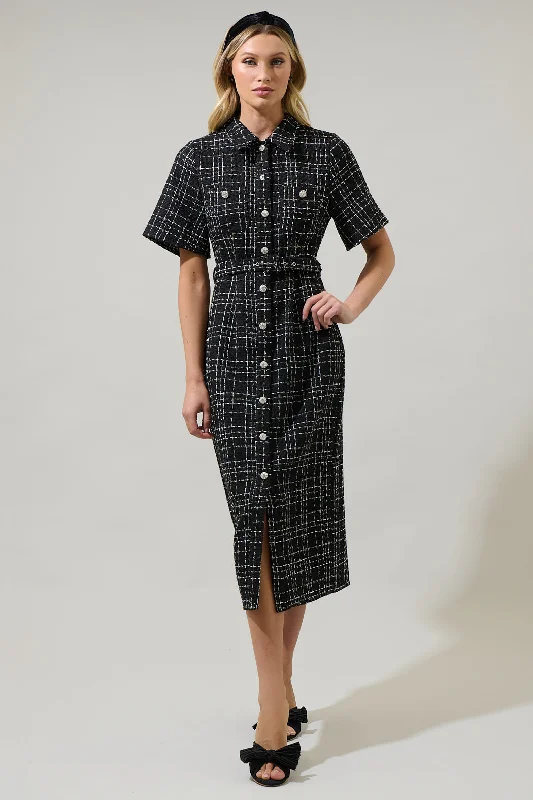 Midi Dresses for Trendy Holiday Wear-Brook Tweed Button Down Midi Dress