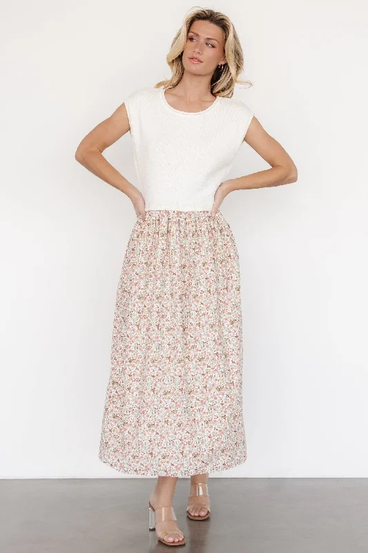 Midi Dresses for Summer and Fall Fashion-Myra Sweater Dress | Ivory + Coral Floral