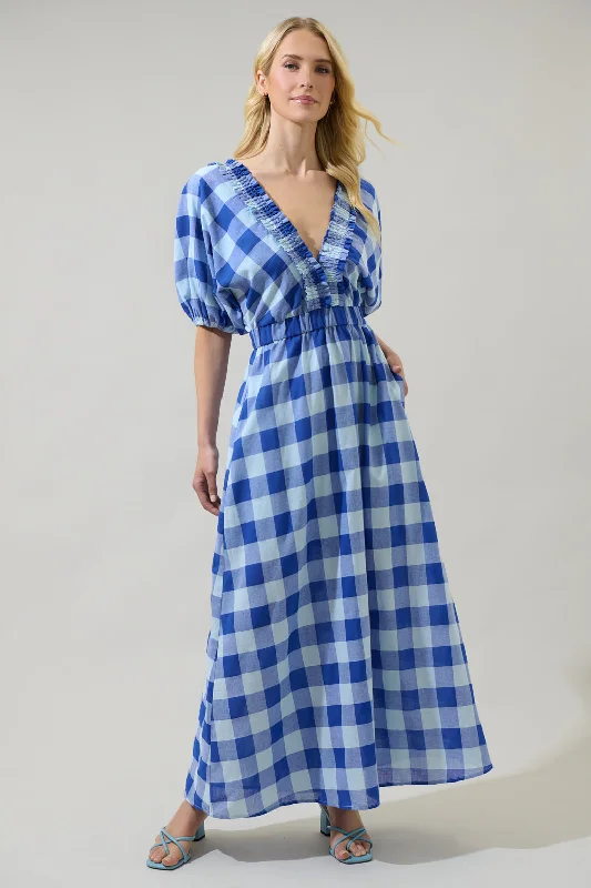 Midi Dresses for Trendy Spring Fashion-Hant Plaid V-Neck Midi Dress