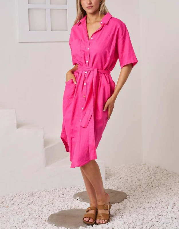 Midi Dresses for Trendy Spring Fashion Shows-Rove Midi Shirt Dress - Pink