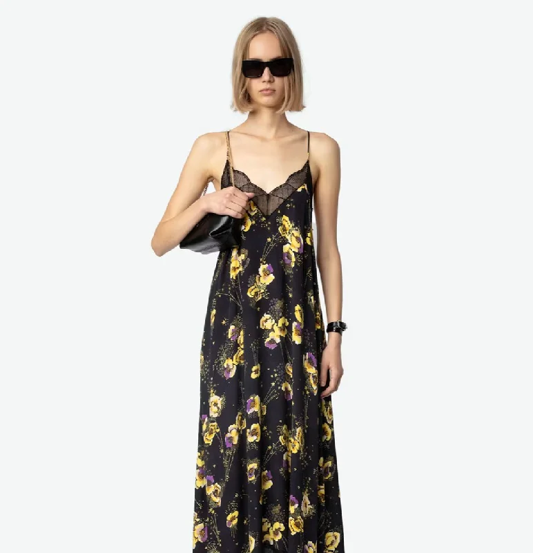 Midi Dresses for Garden Parties in Summer-Risty Dress Black Yoko Floral Print