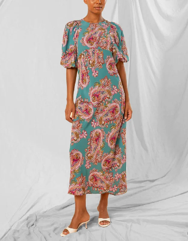 Midi Dresses for Trendy Winter Fashion-Alessa Dress -Ocean Paisley