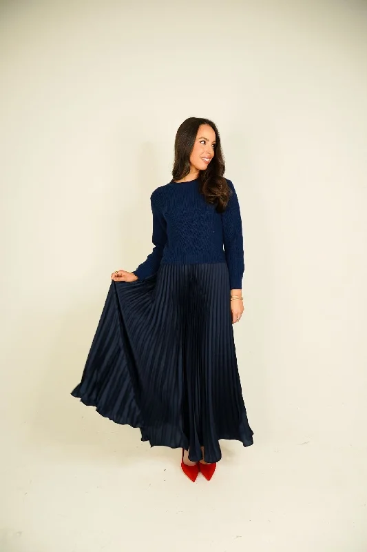 Midi Dresses for Office Looks-Indie Contrast Jumper Dress In Navy