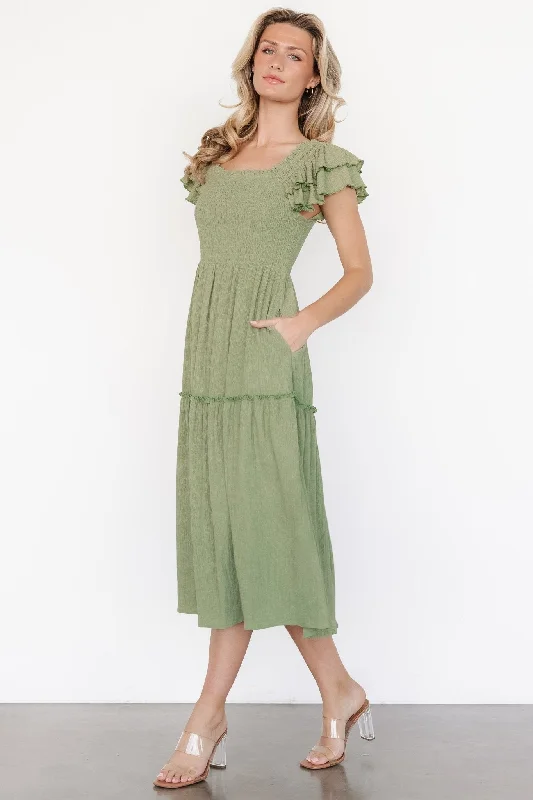 Midi Dresses for Trendy Fashionable Wear-Jacie Smocked Midi Dress | Sage