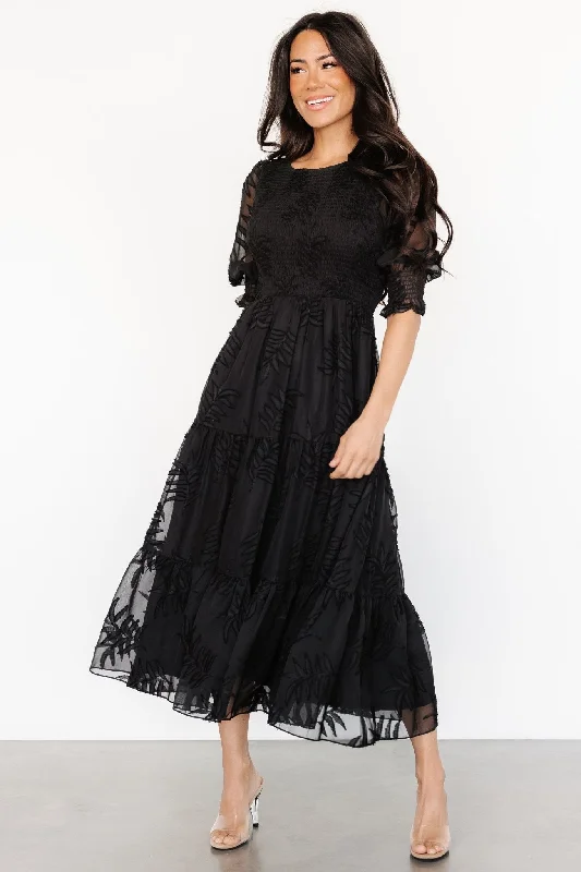 Midi Dresses with Exquisite Detailing-Nellie Smocked Midi Dress | Black