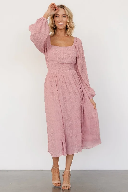 Midi Dresses for Casual Day Events in Spring-Dalton Pleated Midi Dress | Blush