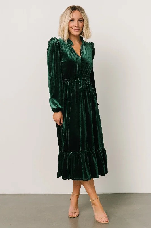 Midi Dresses with Bold Prints for Spring Wear-Amadora Velvet Dress | Green