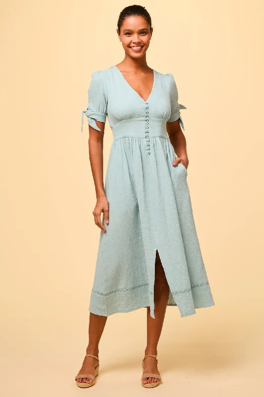 Midi Dresses with Bohemian Style-Olga Cheesecloth Dress | Aqua