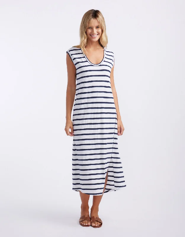 Midi Dresses for Casual Spring Outings-Cali Tank Dress - White/Navy Stripe