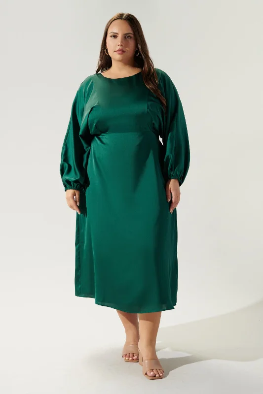 Midi Dresses for Trendy Date Night Outfits-Chateau Satin Dolman Sleeve Midi Dress Curve