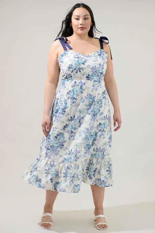 Midi Dresses for Family Gatherings in Spring-Majesty Floral Villa Garden Eyelet Midi Dress Curve