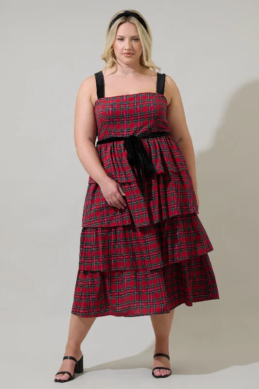 Midi Dresses for Fashionable Summer Wear-Arvada Plaid Mari Tiered Midi Dress Curve