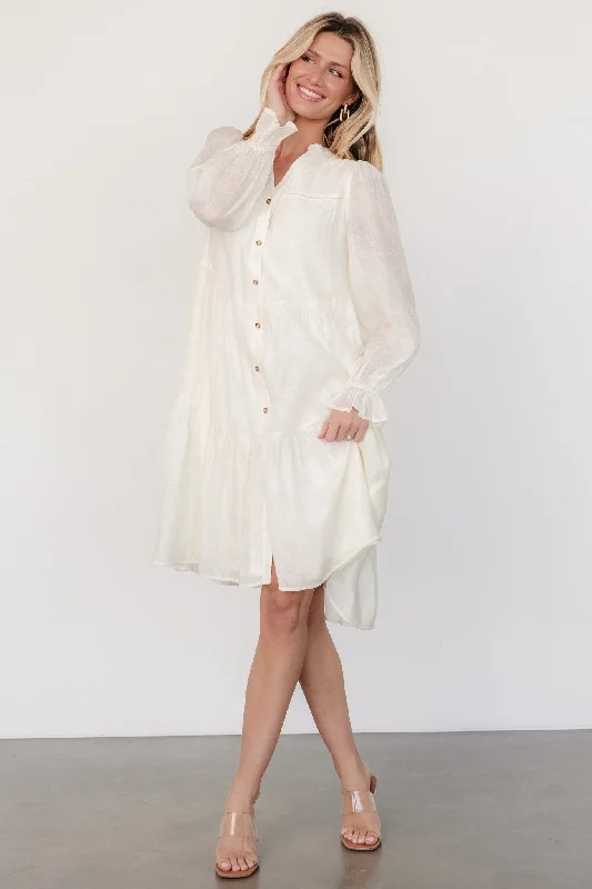 Midi Dresses for Trendy Casual Office Wear-Brenna Button Midi Dress | Cream