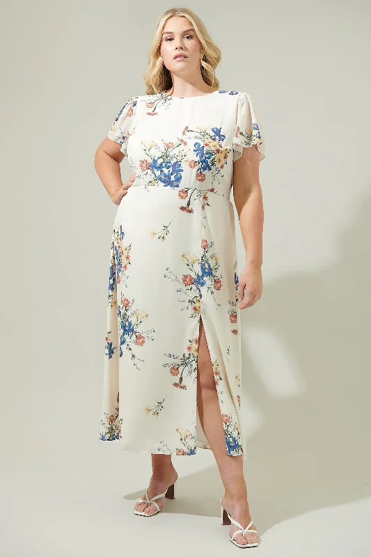 Midi Dresses with Slim Fit for Office Wear-Jacinta Floral Slit Midi Dress Curve