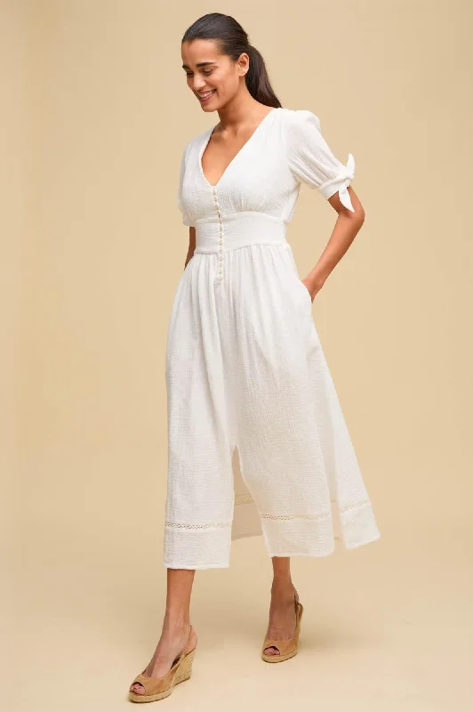 Midi Dresses for Trendy Weekend Wear-Olga Cheesecloth Dress | White