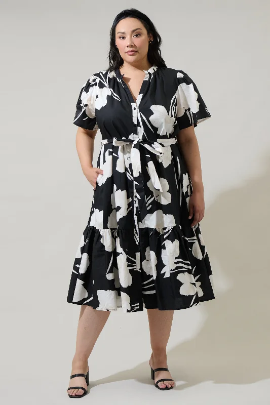 Midi Dresses for Comfortable Winter Wear-Shadow Floral Cora Button Up Midi Dress Curve