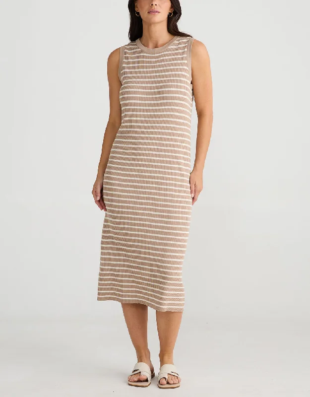 Midi Dresses for Casual Weddings-Squad Midi Dress - Taupe/Ecru