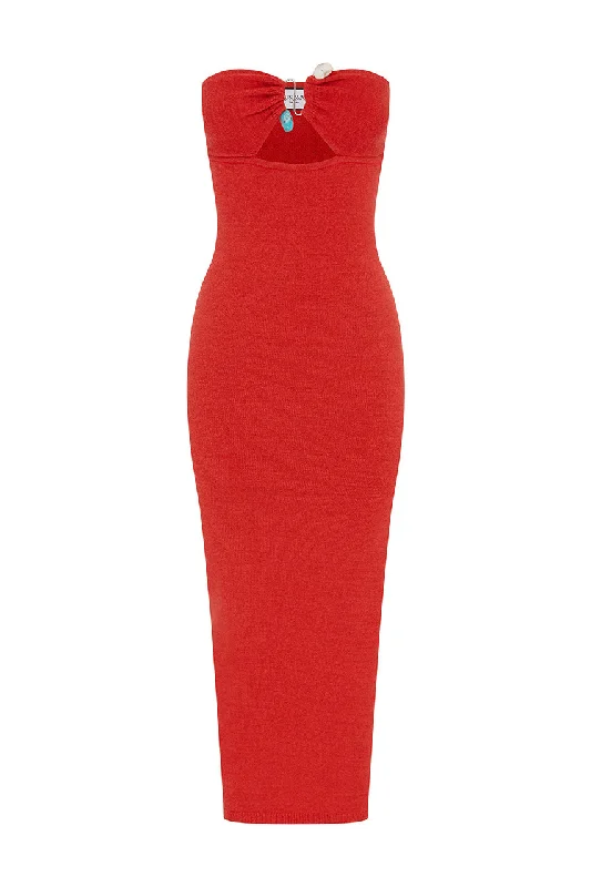 Midi Dresses for Trendy Summer Office Wear-LUNA MIDI DRESS - RED