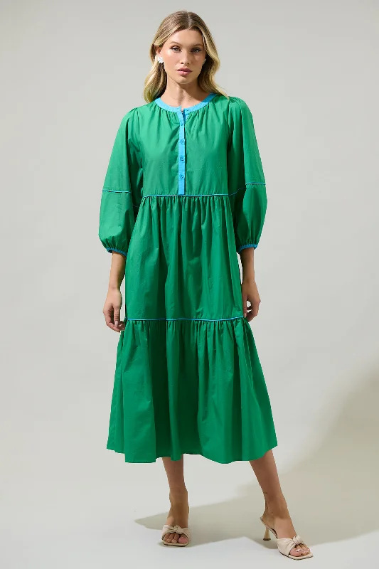 Midi Dresses for Formal Cocktail Gatherings-Saddy Long Sleeve Button Up Midi Dress