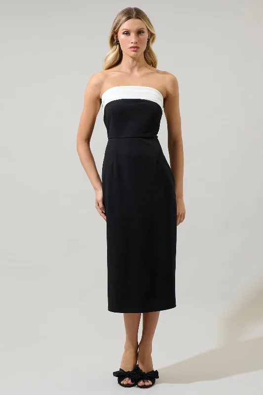 Midi Dresses with Exquisite Detailing-Stella Strapless Color Block Midi Dress