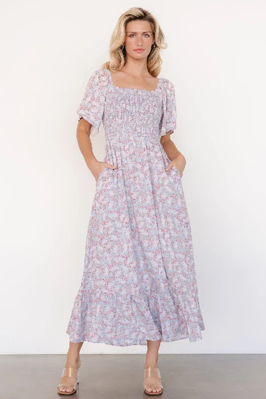 Midi Dresses for Stylish Casual Gatherings-Lyssa Smocked Dress | Dusty Blue Floral