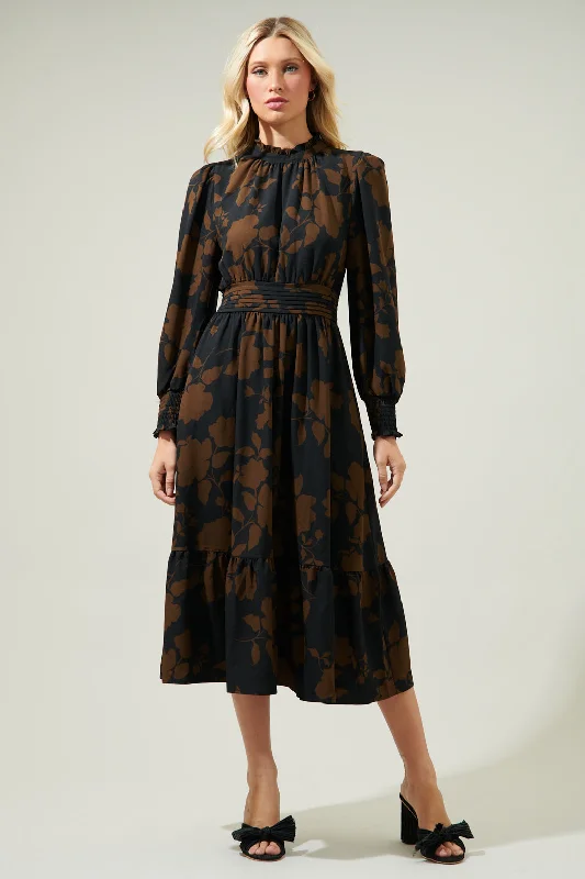 Midi Dresses for Day-to-Night Looks-Toffee Floral Caitlyn Smock Sleeve Midi Dress