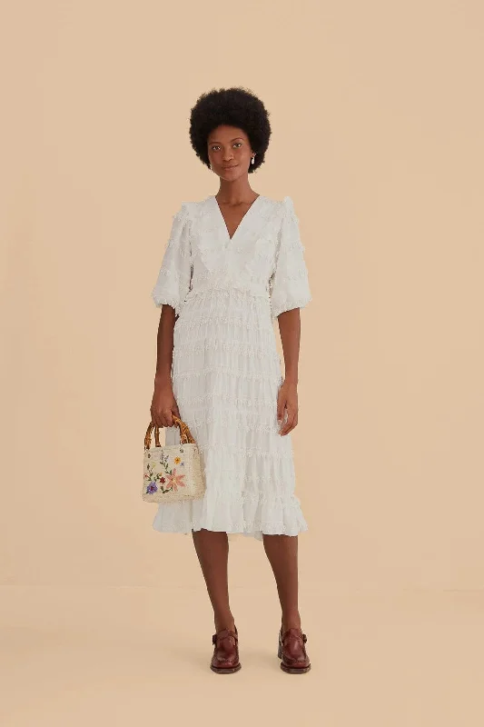 Midi Dresses for Formal Gatherings in Summer-Ruffles Tassels Midi Dress Off White