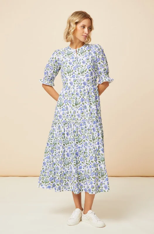 Midi Dresses for Winter Occasions-Cordelia Block Print Dress | Blue/Green