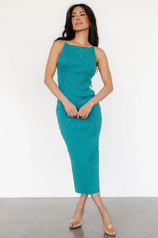 Midi Dresses for Trendy Office Looks in Fall-Natia Tank Dress | Teal