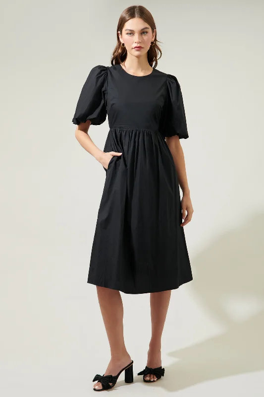 Midi Dresses for Fall and Winter Wear-Rye Poplin Puff Sleeve Midi Dress