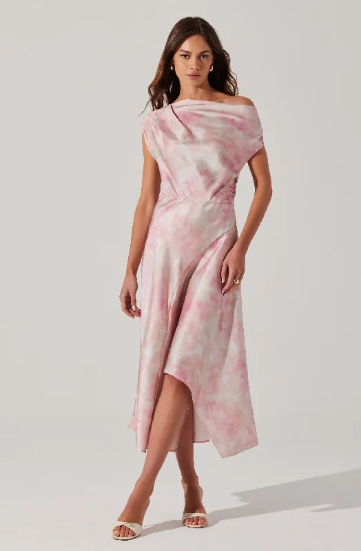 Midi Dresses for Formal Gatherings-Mairyn Tie Dye Satin Dress