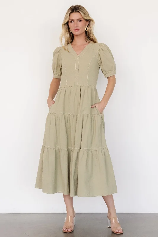 Midi Dresses for Trendy Family Outfits-Shelby Button Top Dress | Sage Green