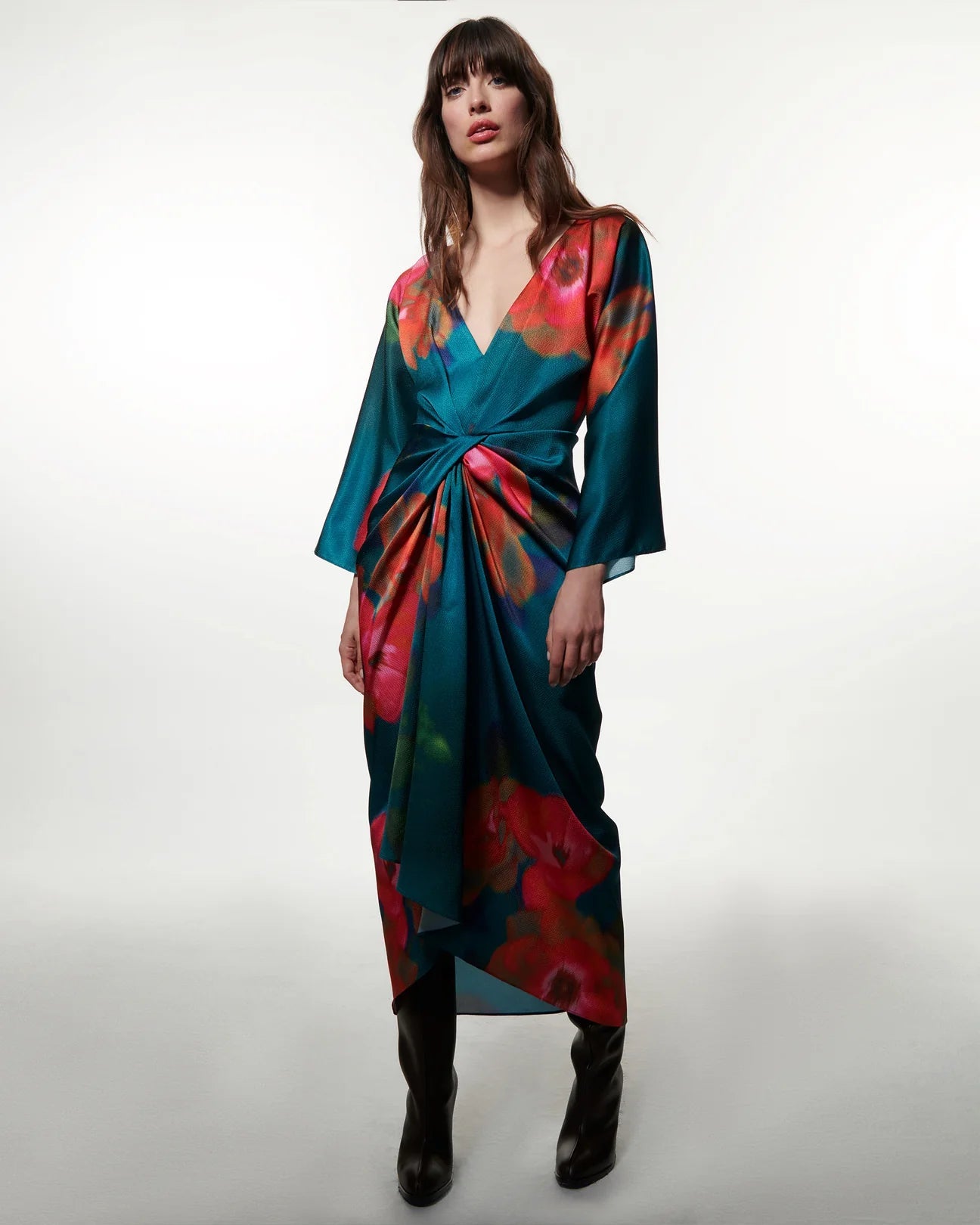 Midi Dresses for Fall Street Fashion Shows-Kyle Dress Floral Exposure Tranquility Teal