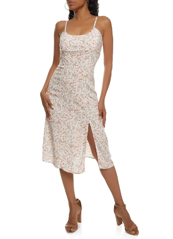 Midi Dresses for Day Wear in Winter-Almost Famous Floral Split Thigh Dress