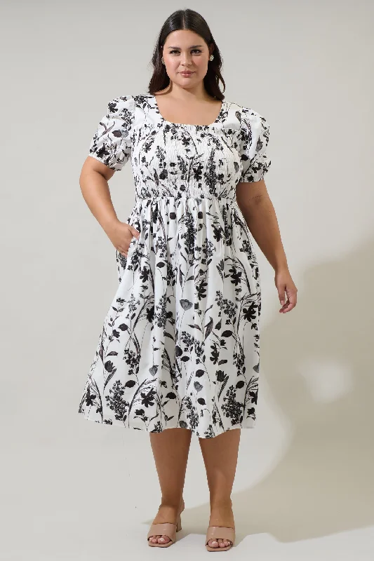 Midi Dresses for Trendy Family Fashion-Leiden Floral Delfi Smocked Midi Dress Curve