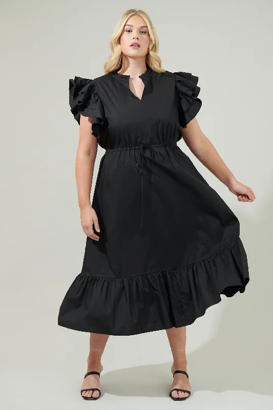 Midi Dresses for Elegant Casual Wear-Miley Dillan Midi Ruffle Dress Curve