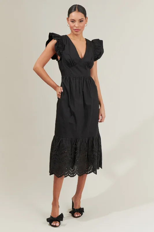 Midi Dresses with Delicate Embellishments-Zayla Poplin Eyelet Midi Dress