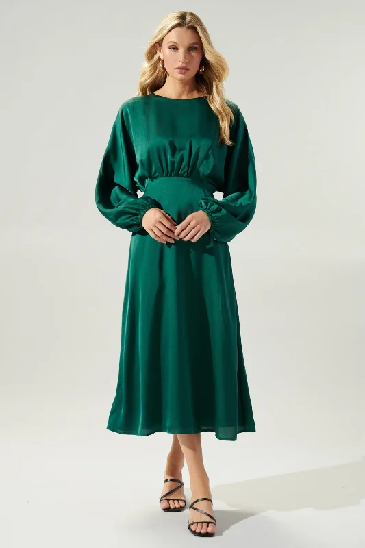 Midi Dresses for Elegant Day Wear-Chateau Satin Dolman Sleeve Midi Dress