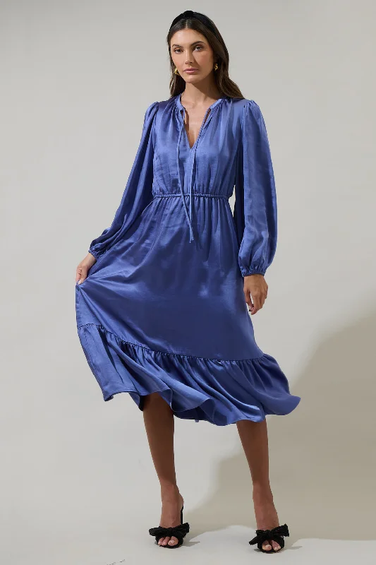 Midi Dresses for Elegant Outdoor Events-Alexia Satin Balloon Sleeve Midi Dress