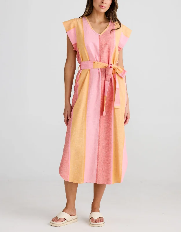 Midi Dresses for Special Family Gatherings-Sebou Linen Midi Dress - Lisbon Stripe