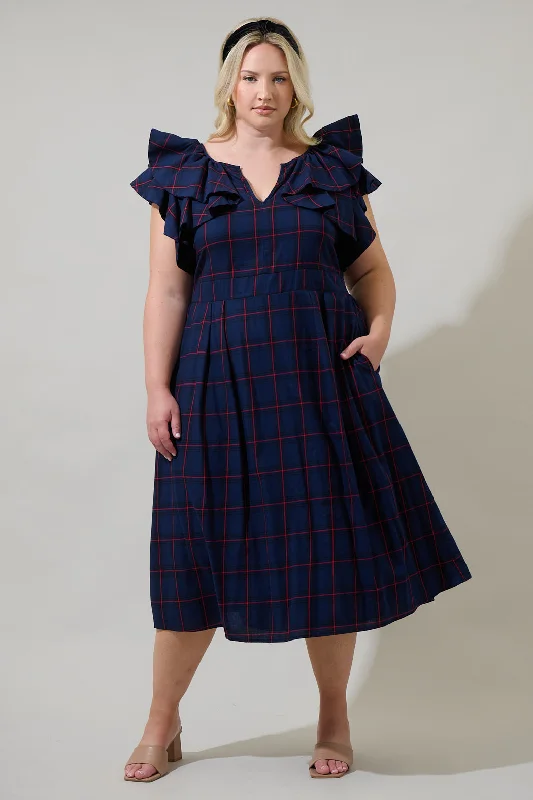 Midi Dresses for Special Events-Holbrook Plaid Santana Tie Back Midi Dress Curve