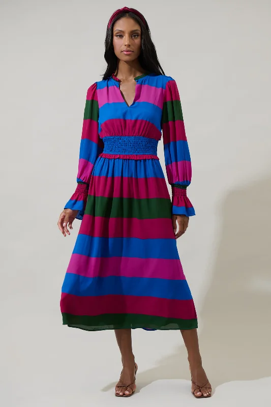 Midi Dresses for Formal Family Celebrations-Saige Striped Ria Smocked Midi Dress