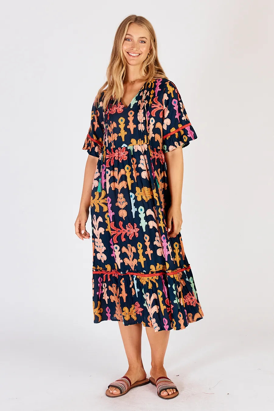 Midi Dresses for Trendy Summer Office Wear-Lulalife Olivia Midi - Navy