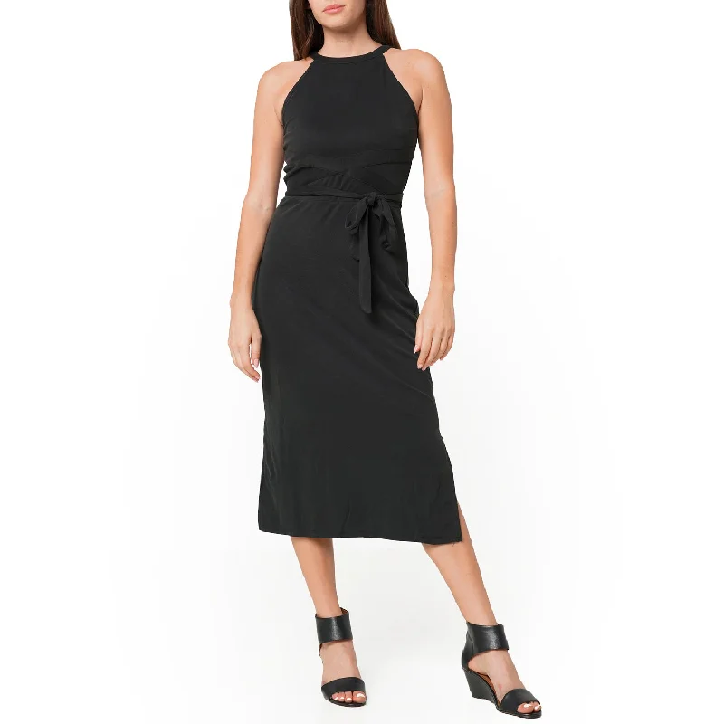 Midi Dresses for Casual Wear in Spring-Women's Haltered Sheath Midi Dress In Black