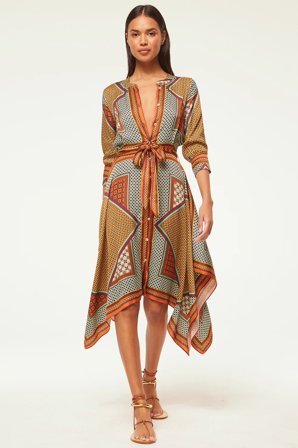 Midi Dresses for Trendy Office Gatherings-Solmaz Dress Positano Scarf