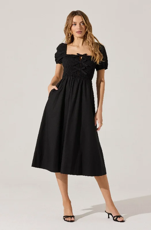 Midi Dresses for Elegant Evening-Smocked Bow Midi Dress