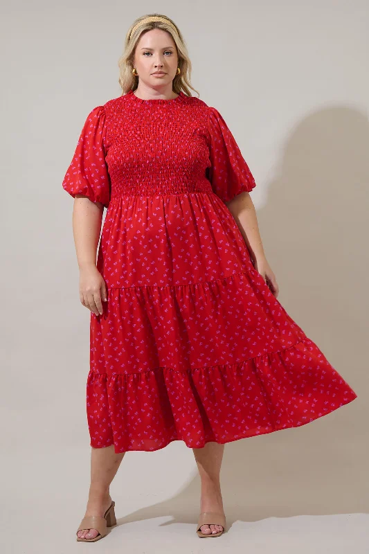 Midi Dresses for Trendy Spring Evenings-Tayla Bow Frazier Smocked Tiered Midi Dress Curve