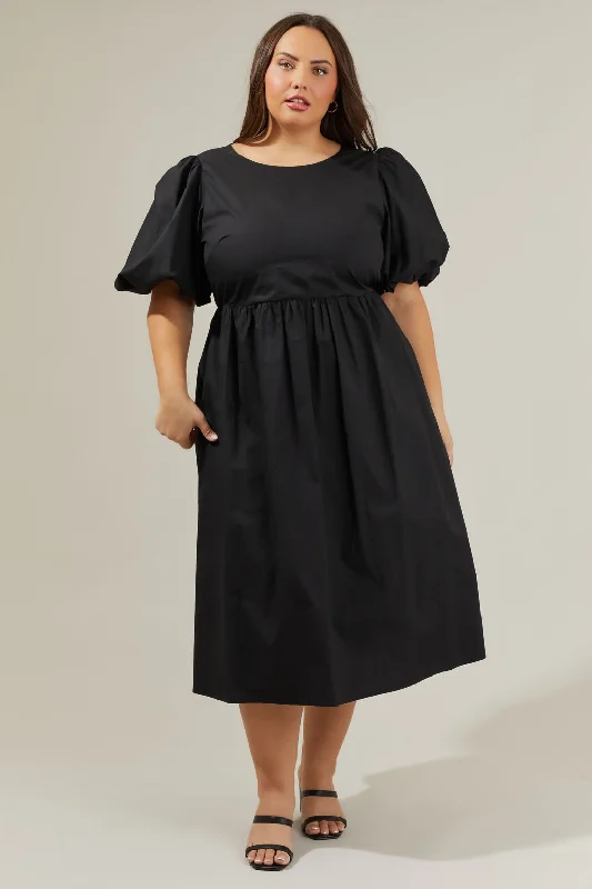 Midi Dresses for Fall Casual Outings-Rye Poplin Puff Sleeve Midi Dress Curve